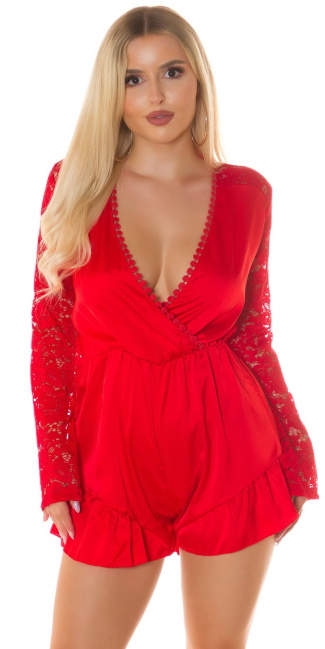 V-Cut playsuit in satin look Red